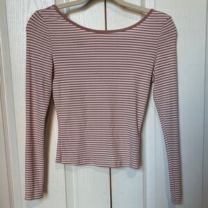 Striped Long Sleeve Top - Dusty Pink and White